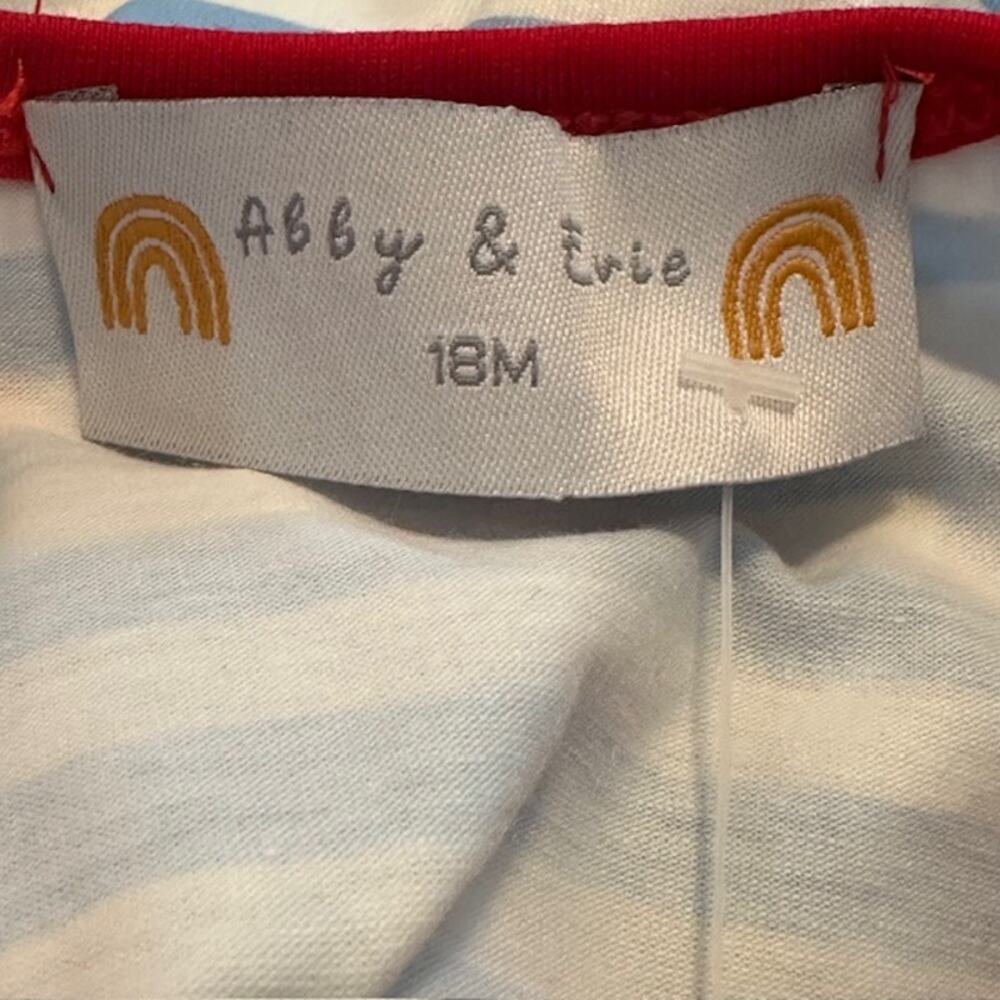 Boutique Abby & Evie 18 Month Blue Striped Dog School Theme Dress Cotton Blend - Picture 7 of 8